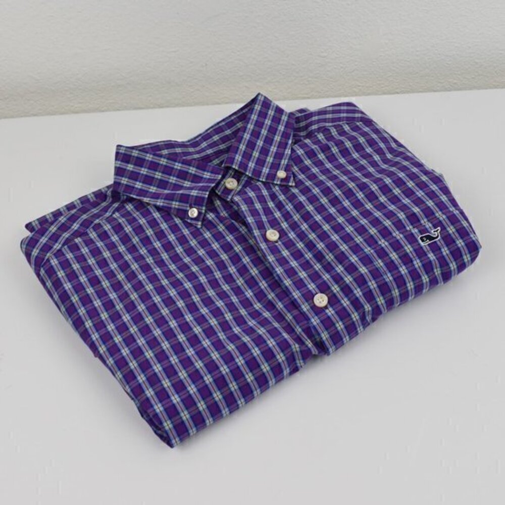 Vineyard Vines Tucker Shirt Size M Color Purple‎ Plaid GUC has Flaws as pictured